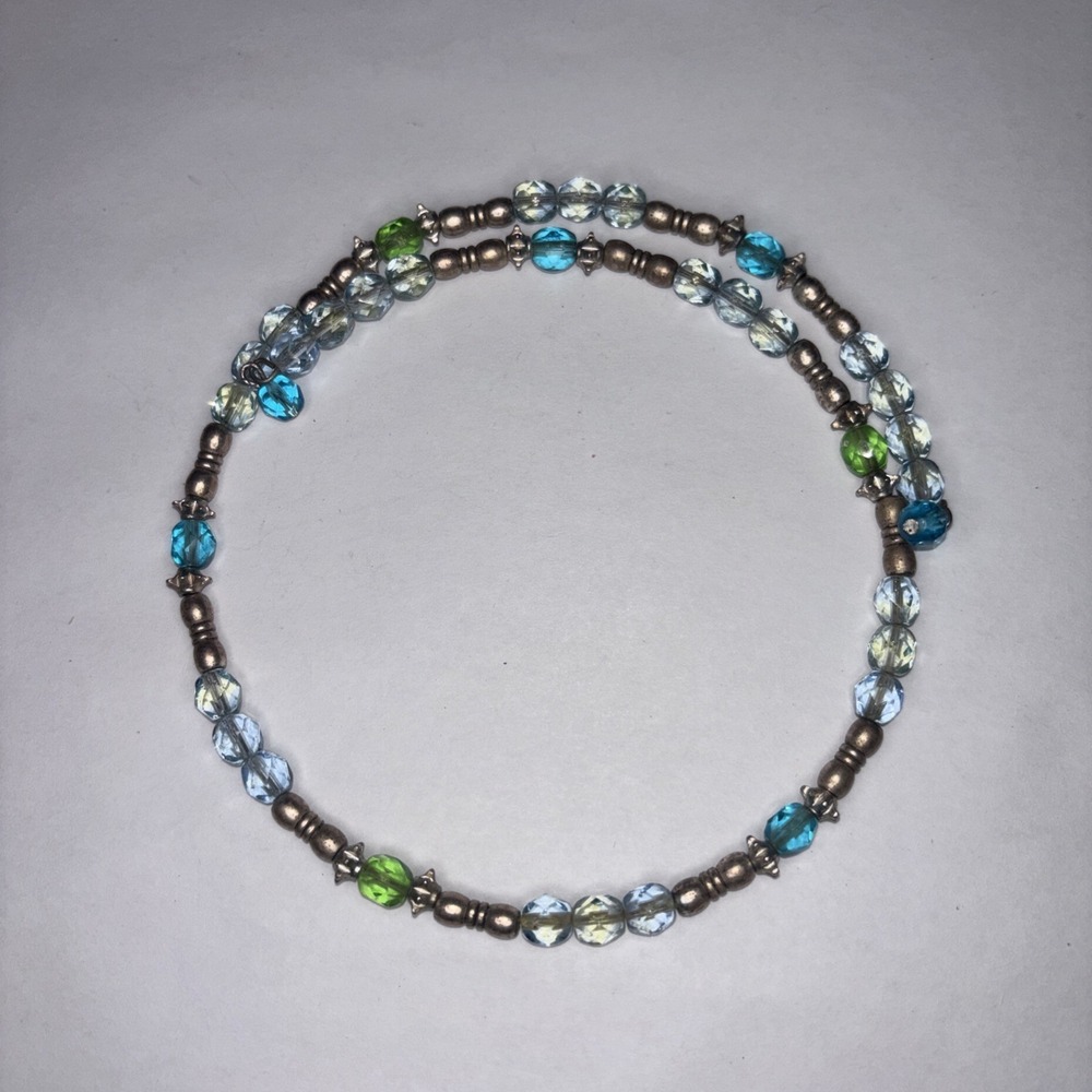 Blue Green Faceted Bead Choker Necklace Aqua Blue Green Crystal Beachy Y2K